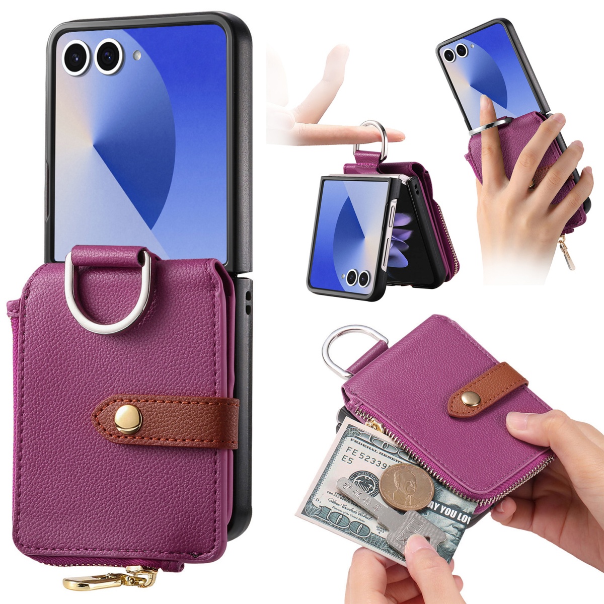 Leather Wallet Card Holder Phone Cover - حافظة هاتف فاخرة مع حامل بطاقات