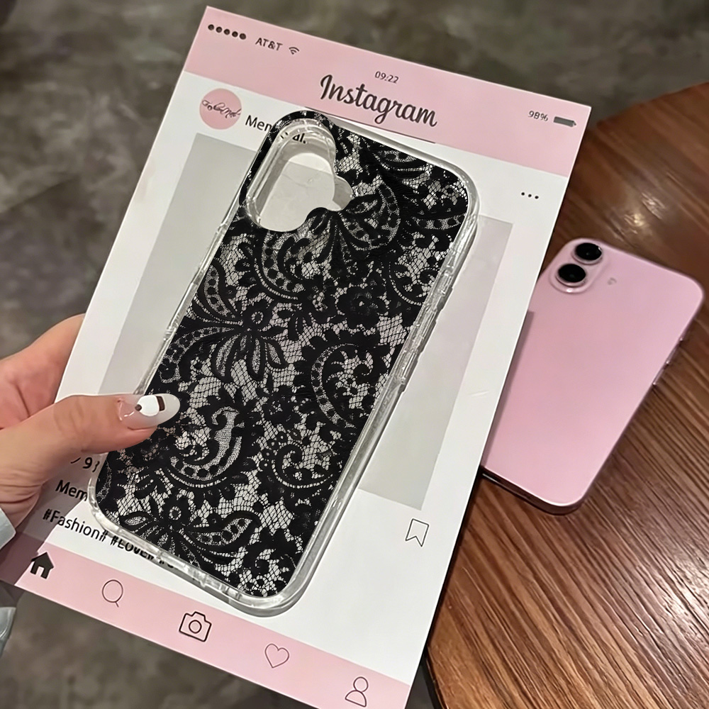 Clear Shockproof Bumper Case - جراب هاتف شفاف بتصميم زهور الدانتيل